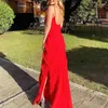 Abiti casual romantici sexy ondata di tutela canfletta donna estate 2024 solido senza maniche a v collo diviso diviso elegante maxi abito clubwear