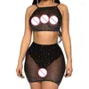 Bras stelt vrouwen uit Hollow Out Mesh 2pcs Set Shiny voor Rhinestone Halter Top Sexy Sheer Mini S