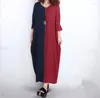 Robes décontractées automne 2024 Femme Robe en lin coton patchwork à manches longues printemps plus taille vintage maxi 4xl 5xl