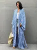 Bohemian Beach Swimsuit Cover Up Kimono Blue Leopard Print Pareo Women Tunics Beachwear 2023 Summer Long Bikini Blouse 240426