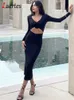 Casual jurken Laertes Floral Applique Cut Out Maxi Elegant Dress Party Club Outfits For Women Long Sleeve Sexy Bodycon Spring 2024