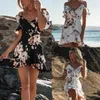Lässige Kleider Koralle für Frauen Frauen Fashion Print Mini Sexy V-Ausschnitt Sling von Schulter Rüschenkleid Damen Swing