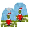 Familie Matching Outfits Green Furry Grinch Hoodie 3D Gedrukte kerst Hoodie Hoodie