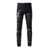 Jeans masculin A691 Denim pentagram épissant les pantalons décontractés élastiques de la rue mince élastique hommes