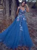 Sukienki imprezowe Smile Kolny puff Tiul Niebieska formalna sukienka wieczorowa z 3D Flower Prom Suknia Vestido de Festa Longo Lace Suknie