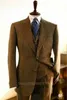 Brown Mens Suits Men 3 Pieces Slim Fit Business Groom Ed Lapel Tuxedos för formell bröllopsdräkt Blazervestpants 240407