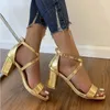 Klänningskor guld silver höga klackar sandaler kvinnor mode korsrem gladiator sandalias kvinna sommar 2024 ankel spänne täcke klack sandles