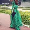 Fashion Floral Ruffles Chifon Long Dresse Spring Bohemian Print Vneck Green Dress Femal Half Sleeve Maxi 240419