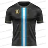 Argentina Flag Black Gold Diy Football Cirche Nome personalizado Número de esportes Número 10 Jersey Fitness Running Highking Treining Top 240428