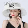 Chapeaux à bord large chapeau seau Femme Summer Church Hat Organza Wide Brim Sun Hat Ladeis Fascinator Hat pour le Kentucky Derby mariage Hat de mariée robe Party Y240426