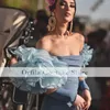 Party Dresses Flamenca Evening Dress Long Sleeves Blue Ruffles Skirt Spanish Prom Dance Off Shoulder Formal Gowns