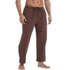 Men's Pants Sweatwear Casual Cotton Solid Color Breathable Linen Trousers Male Elastic Waist Drawstring Fitness