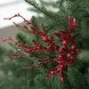 Décorations de Noël tiges de baies artificielles paillettes fausse branche simulation flocon de neige pour décoration de couronne d'arbre