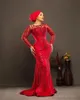 2024 Klassische Plus -Größe ASO EBI Prom Kleider für besondere Anlässe Promdress Illusion Langarmes Perlen Spitzen -Birthday -Kleid zweite Empfangskleid Verlobung Am797