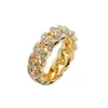 Partihandel 8mm Iced Out Zirconia Cuban Chain Rings for Men Gold Plated Ring Cz Diamond Par Smycken