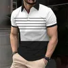 Fashion Stripe Print Polo T-shirt For Men Outdoor Sports Golf Wear Summer Casual Abède Butt Shirts Oversize Short à manches courtes 240419