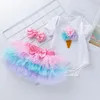 Tutu Baby Birthday Set korte mouw Romper Pettiskirt Girls 3 PCS kledingsets Summer Style 240429