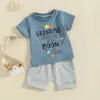 Kledingsets Baby Boy Summer Outfits Peuter grappige brief korte mouw T-shirt tops elastische shorts 2-delige kleding set