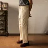 Pantalon masculin à cheviens décontracté blanc rouge pantalon plissé de jambe large