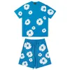 Men's Tracksuits Shorts Beach Green Flame Print Loose Hawaiian Shirts Shorts 2 Piece Set Summer Male Casual on Vacation Outfit Sets 3318
