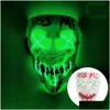 Masques de fête brillants Kiss Me Grie Face Mask Halloween Decorations Glow Cosplay Coser PVC LED LIGHTNING FEMMES MEN COSTUMES HOME DRIL DH61K