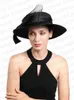 Szerokie brzeg kapelusze wiadra Czapki Czapki czarne fascynatory dla kobiet eleganckie kapelusz z czapką kościelną okazja Chapeau Cap Women Race Headpiece z zasłonami derby hat y240426