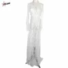 Abiti casual Donne Pulabo White Sexy Deep Deep Con-Collar Long Lace Perspective Mermaid Mermaid Feste Summer Dress Female Femmina