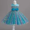 Robes de fille Girls New Sequin Mesh Sans manches sans manches coloré Jupe moelleuse Performance Performance Birthday