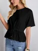 Blouses voor dames shirts zomerse mode o nek korte slev t shirts vrouwen basic o nek korte slev tops dames zwarte kleur gebreide top y240426