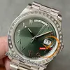 228396 DayDate A2836 VR3255 Automatische Herren Watch GMF V3 Meteoriate Baguette Diamond Lünette Grüne Arabisch Dial 904L Stahlarmband Super Edition Gewicht