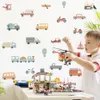 Hand Drawn Watercolor Cartoon Cute Vehicles Car Bus Wall Stickers for Kids Room Boys Nursery Decoration Decals 240426
