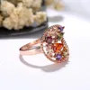 With Side Stones Luxury Fashion Gold Rose Colorful Flower Zircon Multi-Layer Engagement Rings Top Quality Jewelry Woman Wedding Part