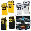 Custom 22 Caitlin Clark Jersey Iowa Hawkeyes Women College Basketball Jerseys Men Kids Madies Black Blanc Jaune Jaune Custom Any Nom Any Numer 2024