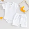 Zestawy odzieży Born Baby Boys Waffle Knit Knit Shorts 2PCS Summer Stroje Solidny kolor krótkiego rękawu romper i garnitur