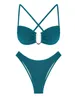 Women's Swimwear ZAFUL Halter Swimsuit For Women Lace U Metal Criss Cross High Leg Bikini Cut Out Sexy Tie Top Bra Briefs Bottom