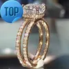 14k Gold Double Diamond Crown Ring Diamond Princess Engagement Rings for Womens Ladies Fashion Jewelry