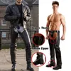 Men's Pants Mens denim look pans with thongs leather pans sles sexy buttocks less chap mens moto pans cool outfits stripper adult wear J240429