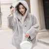 Womens Fur Faux 2023 Imitation Mink-Like Wool Leather Coat Loose Hooede Short Outwear Thicken Warm Casual Top Simple Solid Color Outco Dhahs