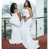 Floor Satin Mermaid White Straps Dresses Bridesmaid Length Beach Plus Size Wedding Guest Gowns Custom Made Formal Evening Wear
