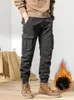 Men's Pants 2024 Multi-Pockets Winter Cargo Men Fleece Liner Thick Warm Slim Fit Joggers Streetwear Casual Cotton Thermal Trousers