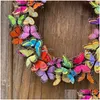 Decoratieve bloemen Kransen Leerseizoen Kran Colorf Vlinders Rondes op hangende slinger voor voordeurramen muur DE87947 DHUUQ