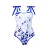 Damskie stroje kąpielowe Tyakkve 2024 Vintage Print Kobiety One Piece Swimsuit 3D Flower Monokini ukryć bikini plażowe sukienki kąpielowe Sump