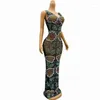 Stage Wear Women Dress Galze Long Gaze Cristais coloridos Rhinestones