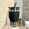 INS Style Стеклянная кофейная чашка с соломенной запечатанной крышкой, вода, милые кружки Sublimation Soublimation Mugs 450 мл
