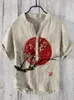 Casual shirts voor heren pruimenbloesem zonsopgang Japans kunst shirt heren heren korte mouw band kraag henley tops