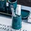 Zestaw akcesoriów kąpielowych Nordic Ceramics myj płynne mydło butelka butelka kubek szczoteczki do zębów taca