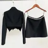 Arbetsklänningar 2024 Spring Fashion Women's High Quality Crystal Chian Jackets A-line kjolar Två stycken Set B342