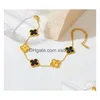 Chaîne de luxe Bracelet Bracelet Four Leaf Clover Charm Bracelets Elegant Fashion 18K Gold Agate Shell for Mens Women Girls Couple Hol Dh4wg