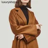 Maxmaras Cashmere Coat Womens Wool Coats m Family Labbro High End Double Sided Water Wave Pattern Loose Lace Up Long Woolen Autumn a Hu40