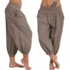 Frauenhose Frauen Sommer -Elastizke Harajuku Studenten Boho Check baggy Wide Leg Yoga Capris gesäumt für